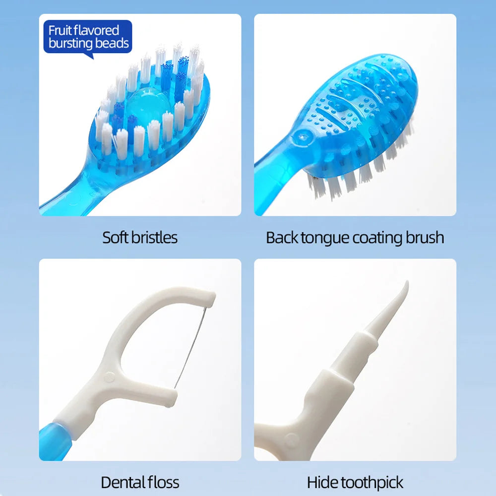 Disposable Travel Toothbrush with Built-In Toothpaste & Floss — Fresh Breath Anywhere