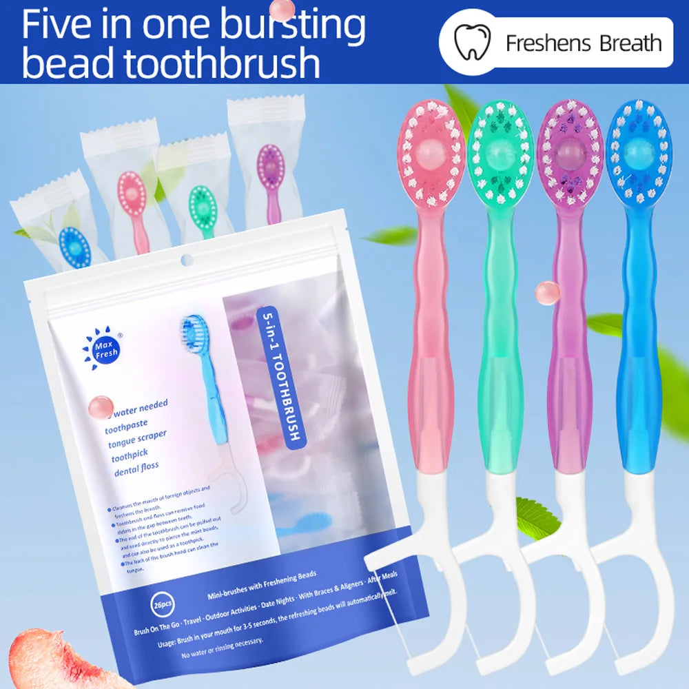 Disposable Travel Toothbrush with Built-In Toothpaste & Floss — Fresh Breath Anywhere
