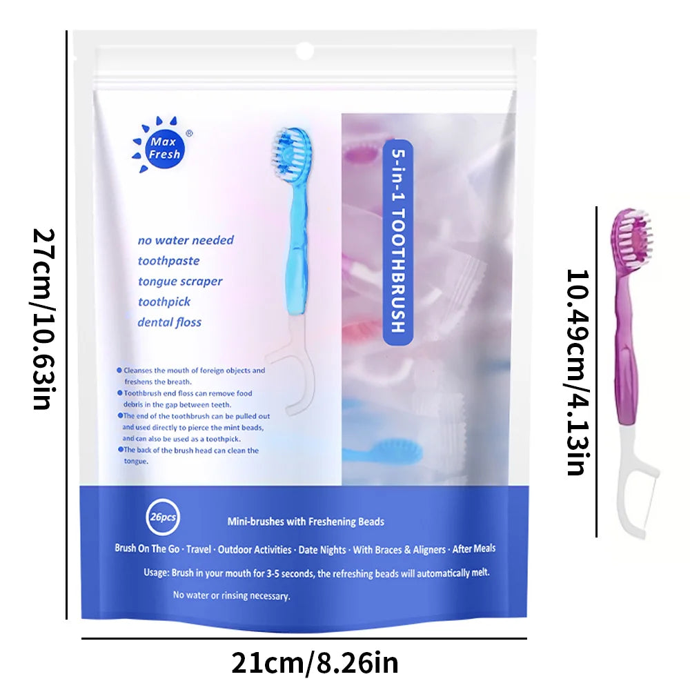 Disposable Travel Toothbrush with Built-In Toothpaste & Floss — Fresh Breath Anywhere