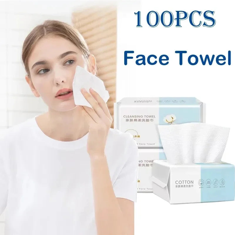 Soft Disposable Face Towels — 100 Count Cotton Cleansing Wipes