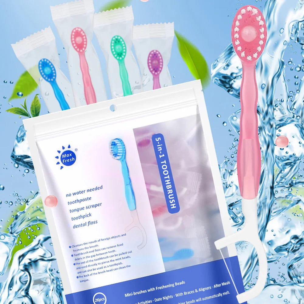 Disposable Travel Toothbrush with Built-In Toothpaste & Floss — Fresh Breath Anywhere